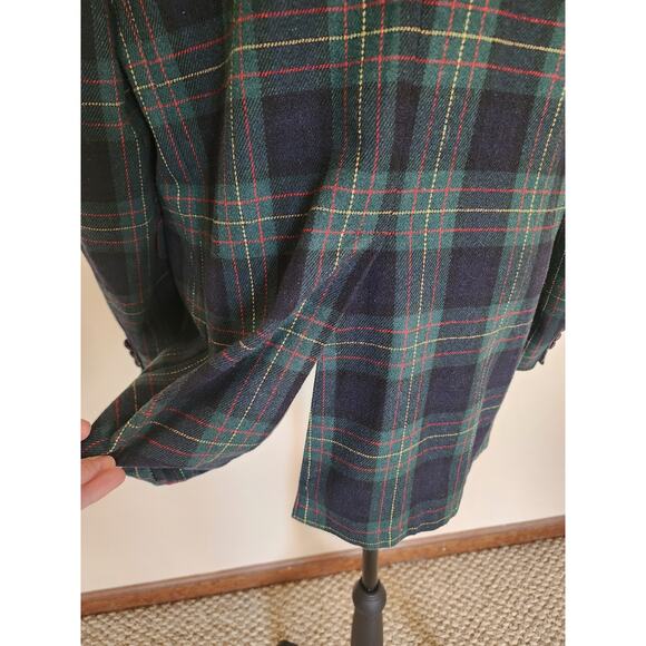 Vintage Navy and Green Plaid Wool 2 Button Blazer Holiday Inspired - Picture 5 of 10